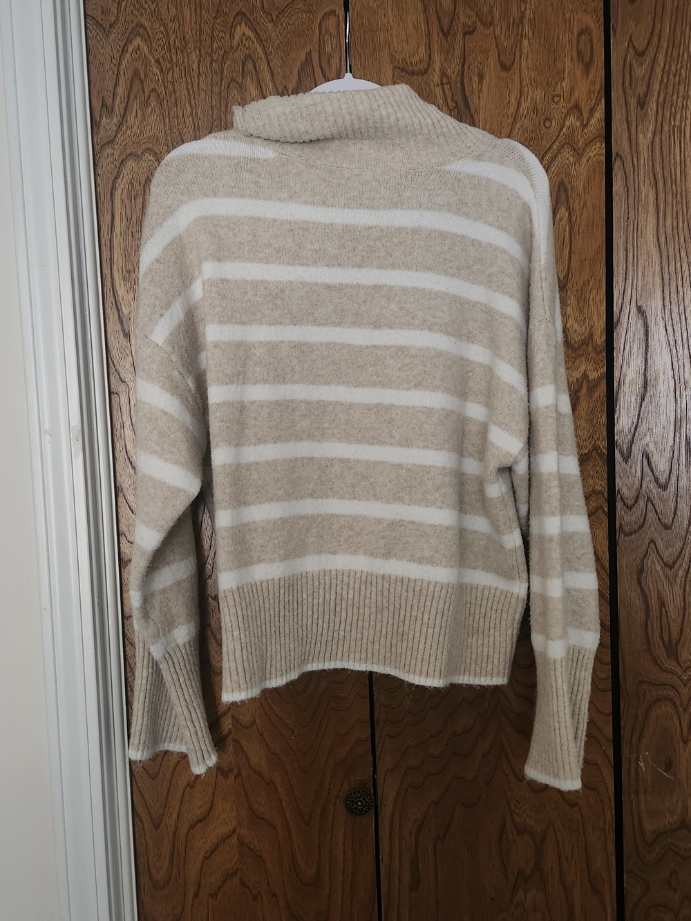 Time and Tru Beige and White Striped Turtleneck Sweater